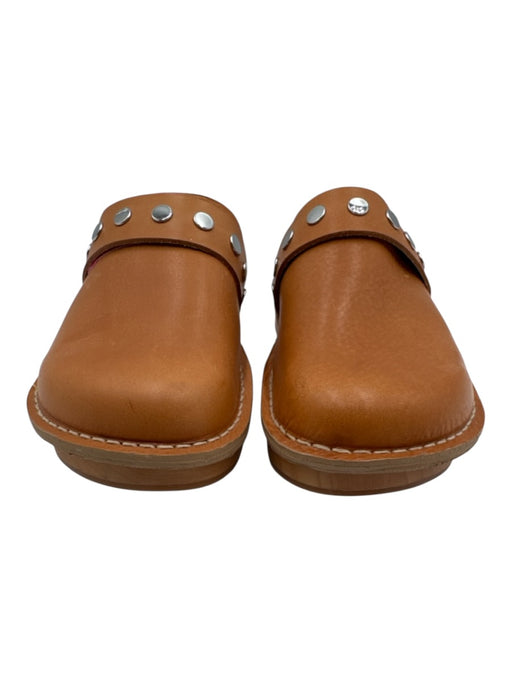 Ralph Lauren Shoe Size 36.5 Tan & Silver Leather Round Toe Stitch Detail Clogs Tan & Silver / 36.5