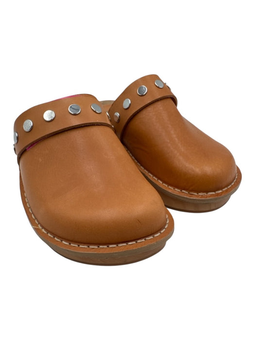 Ralph Lauren Shoe Size 36.5 Tan & Silver Leather Round Toe Stitch Detail Clogs Tan & Silver / 36.5