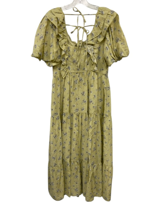 Luminary Size Medium Green, Blue, White Viscose Short Bubble Sleeve Floral Dress Green, Blue, White / Medium