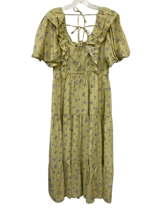 Luminary Size Medium Green, Blue, White Viscose Short Bubble Sleeve Floral Dress Green, Blue, White / Medium