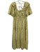 Luminary Size Medium Green, Blue, White Viscose Short Bubble Sleeve Floral Dress Green, Blue, White / Medium