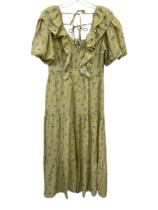 Luminary Size Medium Green, Blue, White Viscose Short Bubble Sleeve Floral Dress Green, Blue, White / Medium