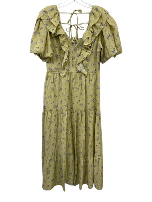 Luminary Size Medium Green, Blue, White Viscose Short Bubble Sleeve Floral Dress Green, Blue, White / Medium
