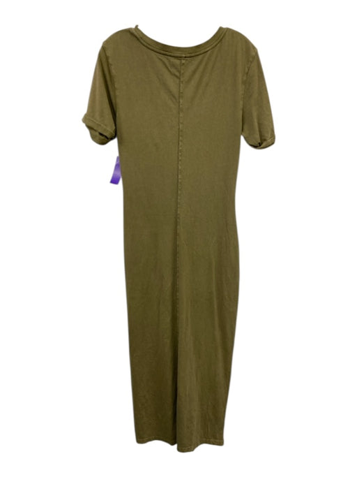 L Space Size Medium Olive Green Cotton Short Sleeve Twist Knot Side Slit Dress Olive Green / Medium