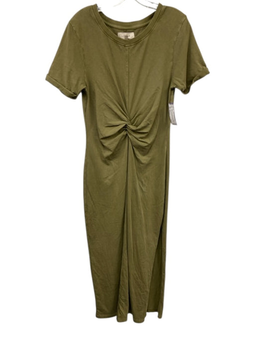 L Space Size Medium Olive Green Cotton Short Sleeve Twist Knot Side Slit Dress Olive Green / Medium