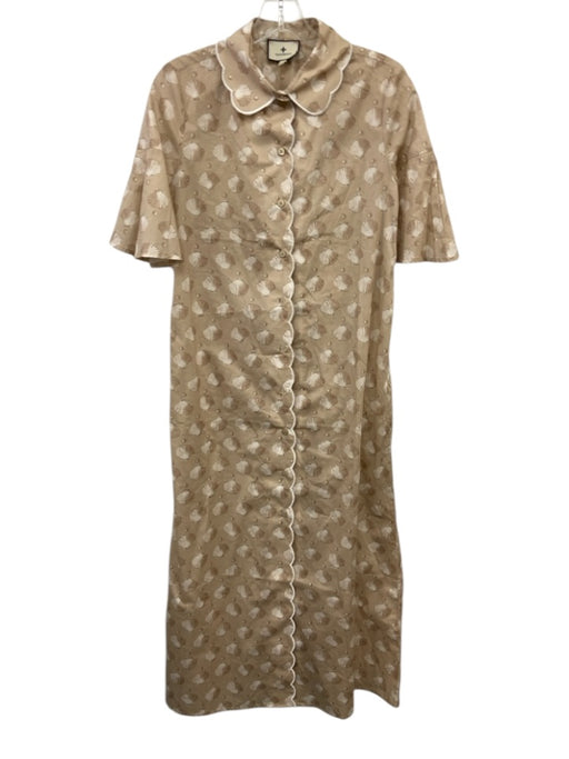 Tuckernuck Size Small Beige & White Cotton Short Sleeve Seashell Scalloped Dress Beige & White / Small