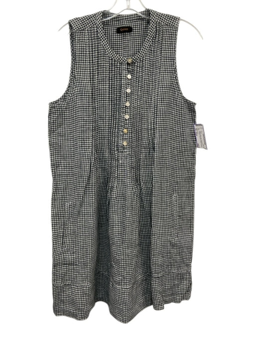 Quince Size Small Black & White Linen Sleeveless Gingham Half Button Dress Black & White / Small