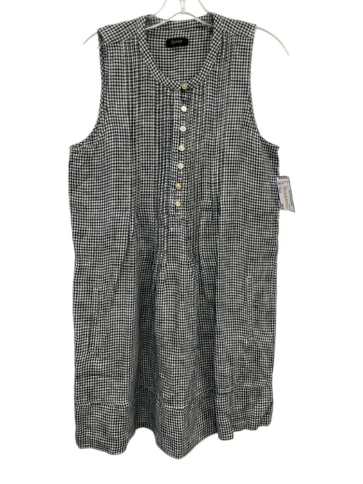 Quince Size Small Black & White Linen Sleeveless Gingham Half Button Dress Black & White / Small