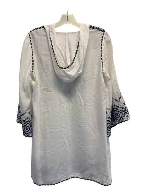 Solitaire Swim Size Small White, Blue, Gray Rayon Long Sleeve Cross Stitch Dress White, Blue, Gray / Small