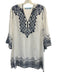 Solitaire Swim Size Small White, Blue, Gray Rayon Long Sleeve Cross Stitch Dress White, Blue, Gray / Small