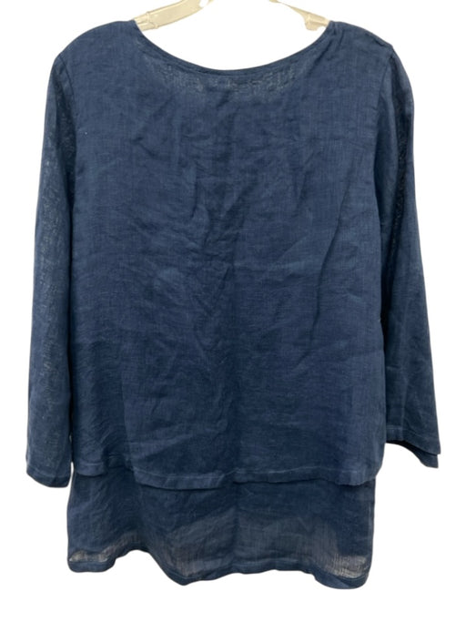 Crown Linen Designs Size XS Blue Linen Long Sleeve Tiered Top Blue / XS