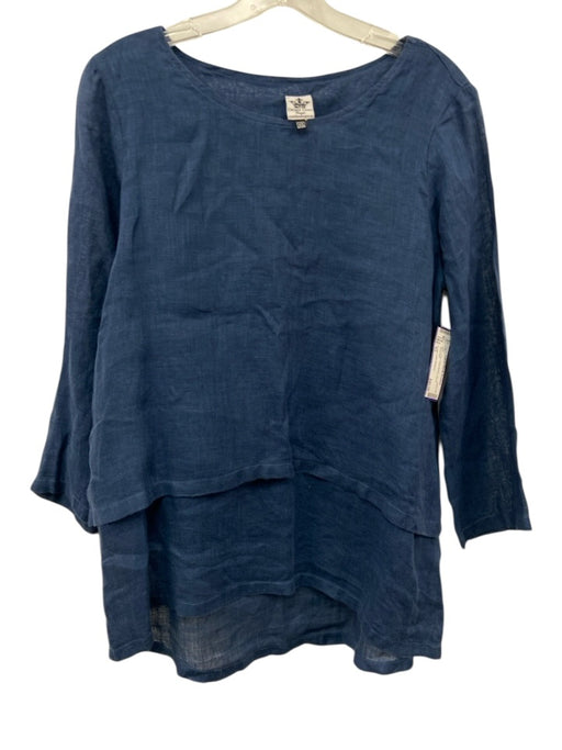 Crown Linen Designs Size XS Blue Linen Long Sleeve Tiered Top Blue / XS