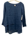 Crown Linen Designs Size XS Blue Linen Long Sleeve Tiered Top Blue / XS