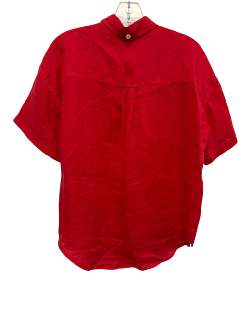 Alex Mill Size Small Red Linen Short Sleeve Button Front Patch Pocket Collar Top Red / Small
