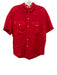 Alex Mill Size Small Red Linen Short Sleeve Button Front Patch Pocket Collar Top Red / Small