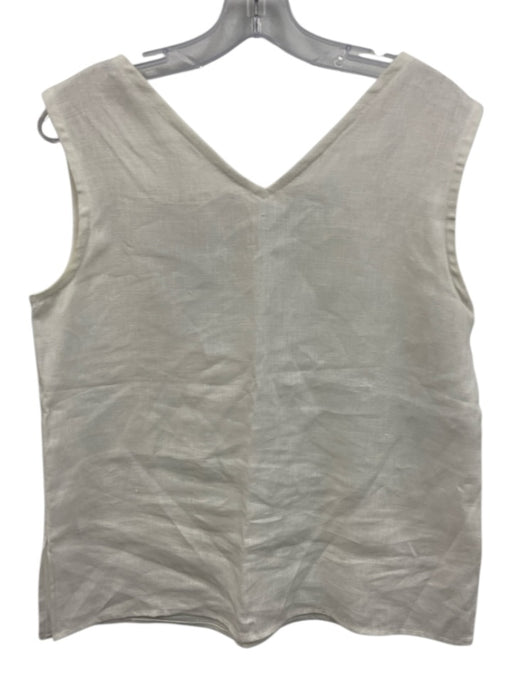 Crown Linen Designs Size XS White Linen Sleeveless V Neck Top White / XS