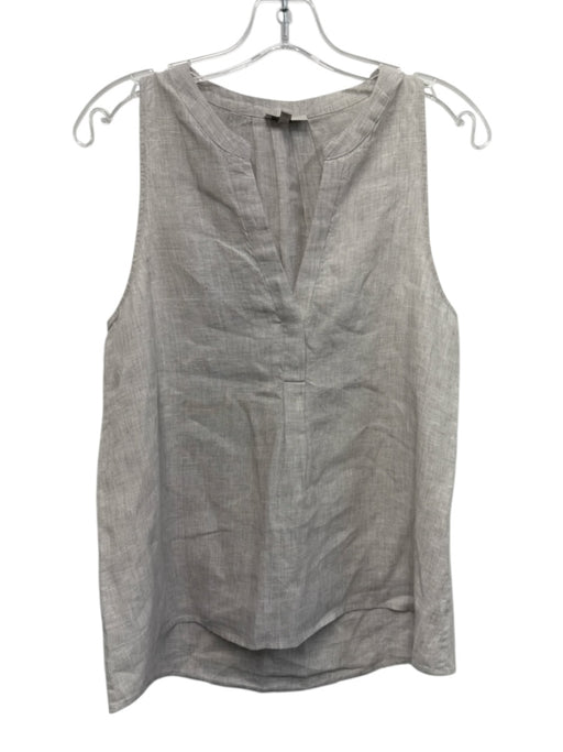 Joie Size Small Light Gray Linen Sleeveless Quarter Button Top Light Gray / Small
