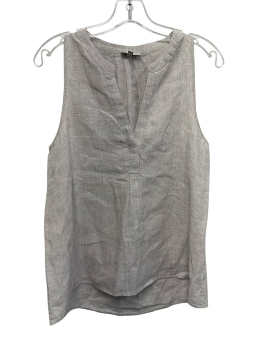 Joie Size Small Light Gray Linen Sleeveless Quarter Button Top Light Gray / Small