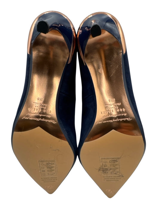 Ted Baker Shoe Size 37.5 Navy Blue Suede leather Pointed Toe Mid Heel Pumps Navy Blue / 37.5