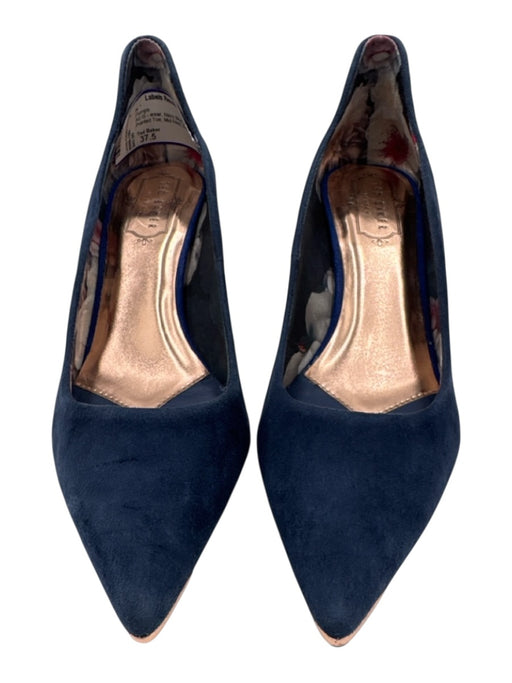 Ted Baker Shoe Size 37.5 Navy Blue Suede leather Pointed Toe Mid Heel Pumps Navy Blue / 37.5