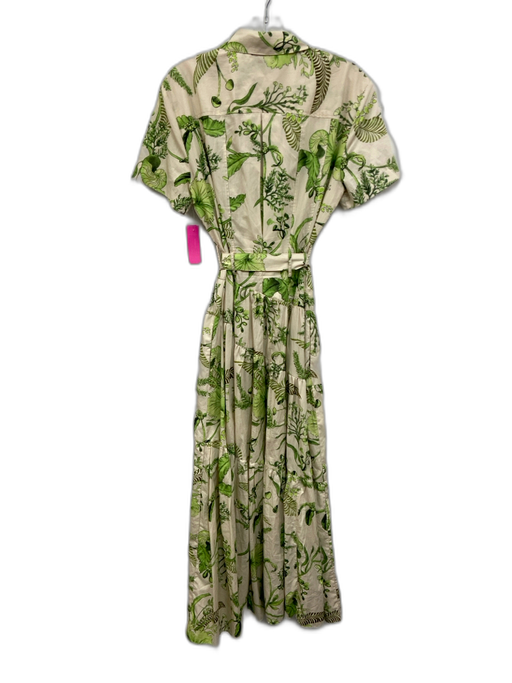 Zara Size M Cream & Green Cotton Botanical Short Sleeve Button Front Dress Cream & Green / M