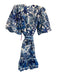 Farm Rio Size L White & Blue Cotton Blend 1/2 Puff Sleeve Garden Print Dress White & Blue / L