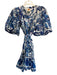 Farm Rio Size L White & Blue Cotton Blend 1/2 Puff Sleeve Garden Print Dress White & Blue / L