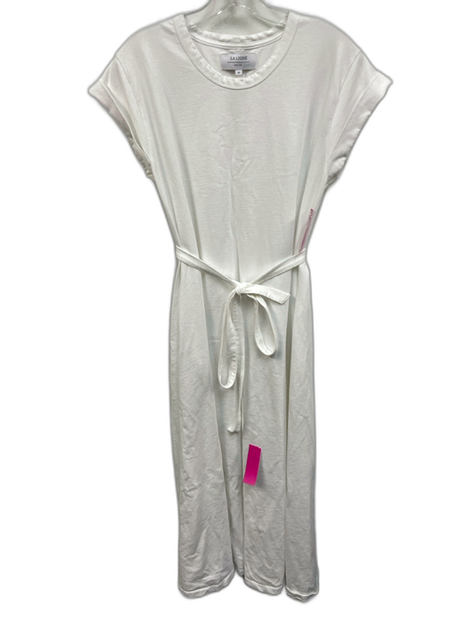 La Ligne Size M White Cotton Cuffed Cap Sleeve A Line T Shirt Dress White / M