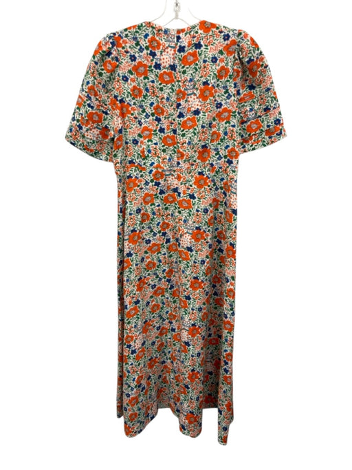 Hunter Bell Size 8 White, Blue & Orange Linen Blend Floral Short Sleeve Dress White, Blue & Orange / 8
