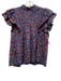 Oliphant Size L Navy Blue, Pink & Brown Cotton Abstract Floral Keyhole Back Top Navy Blue, Pink & Brown / L