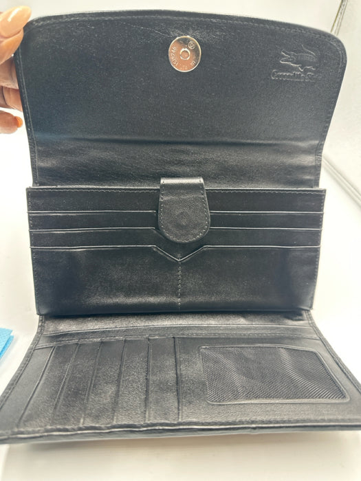 Black Crocodile Leather Stingray Leather Flap Snap Button Clutch Bag