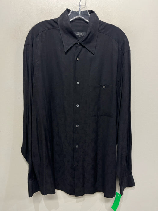 Zanella Size L Black Acetate Blend All Over Print Button Down Long Sleeve Shirt