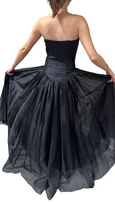 Morgan Le Fay Size S Black Silk Strapless Ballgown Boning Back Zip Gown