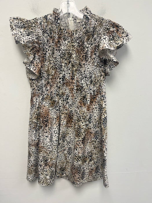 Sea New York Size XS Cream, Brown & Black Cotton Blend Leopard Smocked Dress
