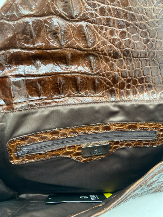 Veari Brown Leather Croc Embossed Magnetic Close Envelope Clutch Bag