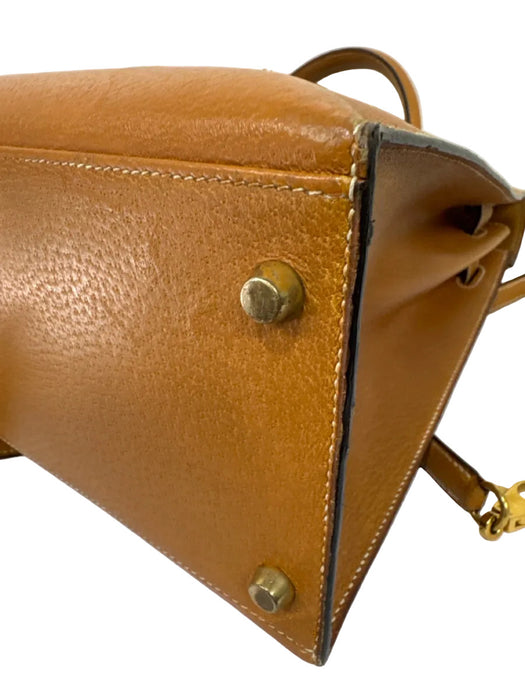 Hermes Tan Leather Gold hardware Top Handle Crossbody Strap Vintage Bag