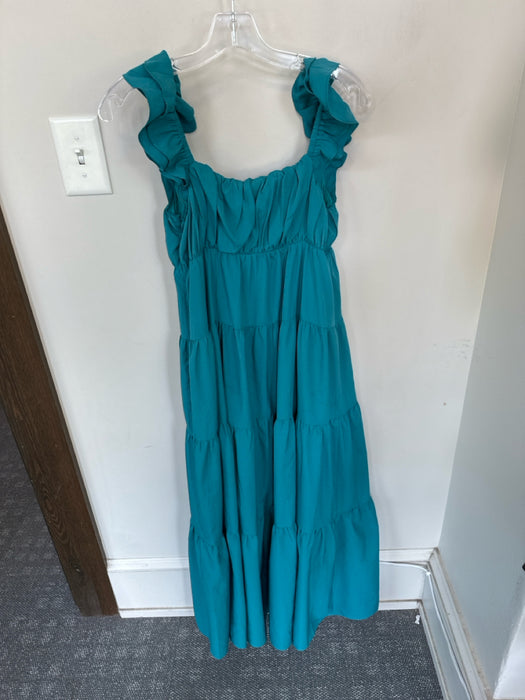 English Factory Size XS Teal Flutter Sleeves Maxi Side Zip Dress