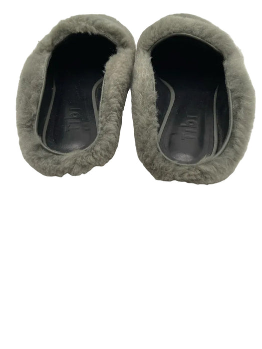 Tibi Shoe Size 37.5 Gray shearling Leather Square Toe Slide Flats