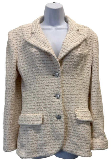 Chanel Size 40 / M white & tan Cotton & Wool Blend Tweed Silver Buttons Jacket