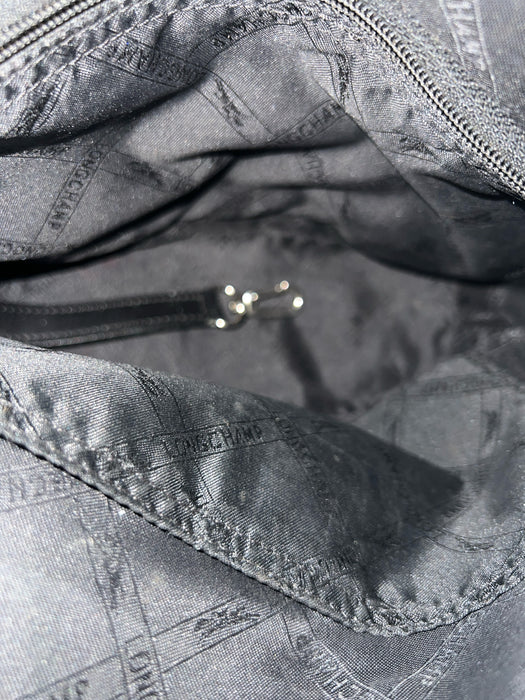 Longchamp Black Leather Silver Hardware Zip Close Pebbled Cross Body Bag