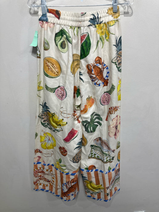 Alemais Size 4 Cream, Orange &  Mustard Linen Sleeveless Fruit & Food Pant Set