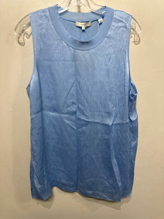 Vince Size XL Light Blue Silk Sleeveless Ribbed Box Cut Side Slit Top