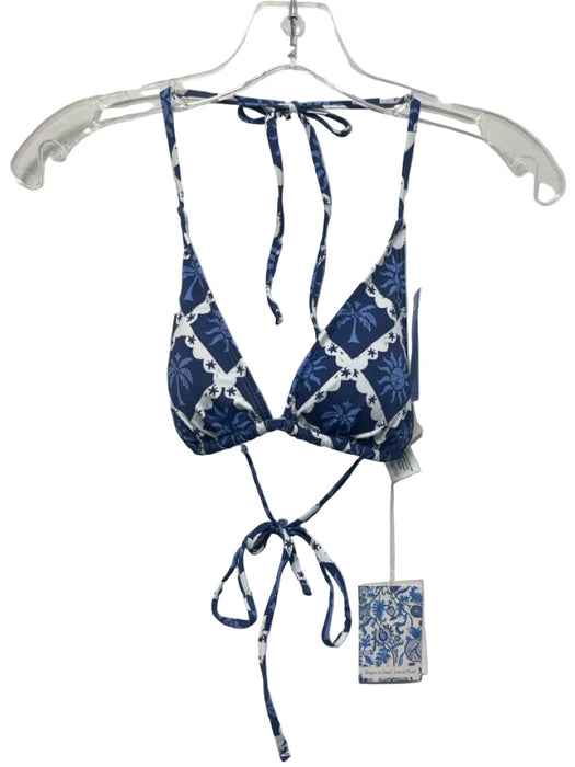 Roller Rabbit Size M Blue & White Nylon Blend 2 Piece Lattice Triangle Swimsuit