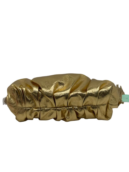 Rebecca Minkoff Gold Polyurethane Blend Shine Detail Zip Close Ruched Bag