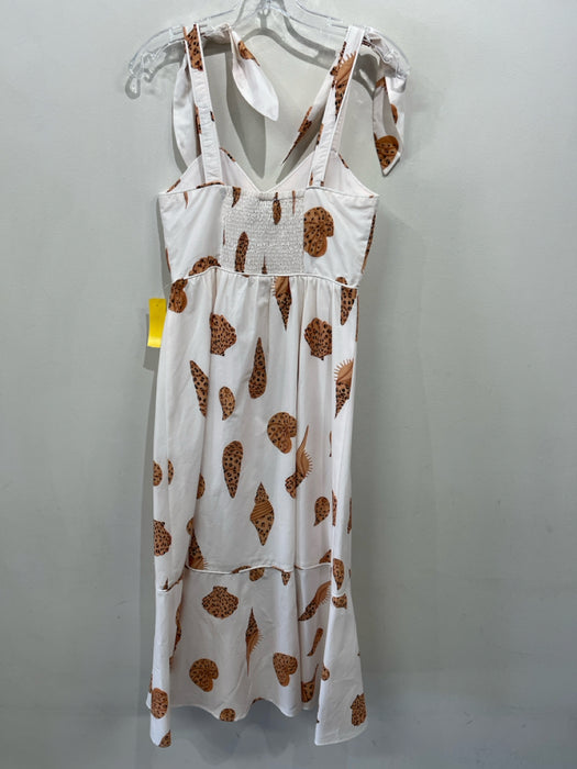 Farm Rio Size XS White, Brown, Black Cotton Sleeveless Seashells Dress