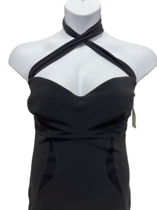 Chiara Boni Size 48 Black Sleeveless Solid Halter Neck Midi Dress