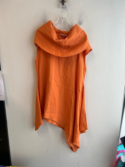 Bryn Walker Size M Orange Linen Drape Knee Length Sleeveless Cowl Neck Dress