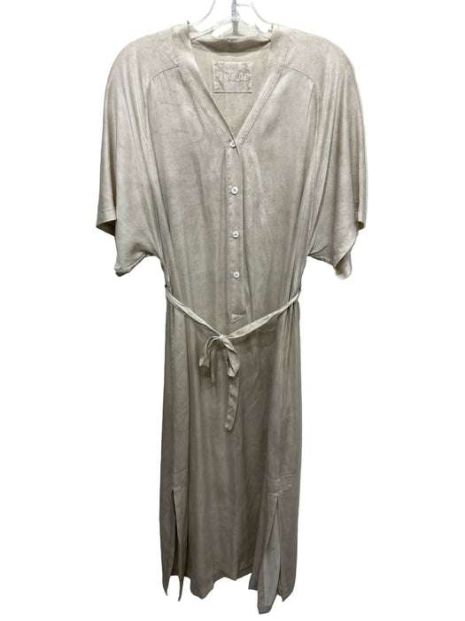 Totem Size M Beige Silk Blend Short Sleeve Tie Dye 1/2 Button Sash Dress
