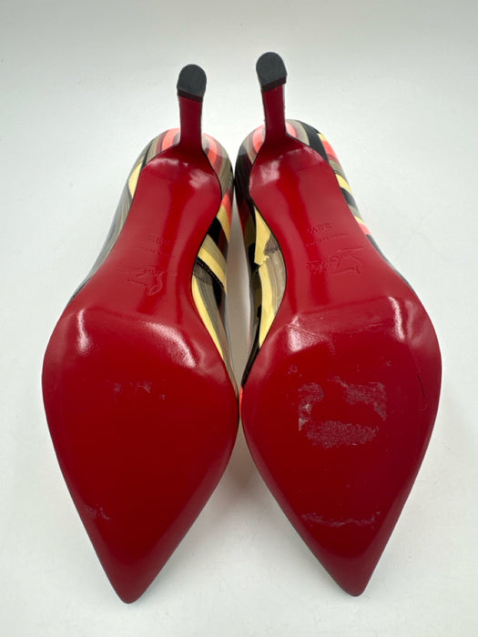 Christian Louboutin Shoe Size 39.5 Black, Orange & Yellow Patent Leather Pumps