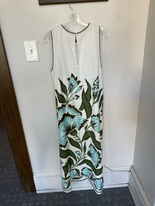 Omika Size S Cream & Green Cotton & Linen Sleeveless Flowers Maxi Dress